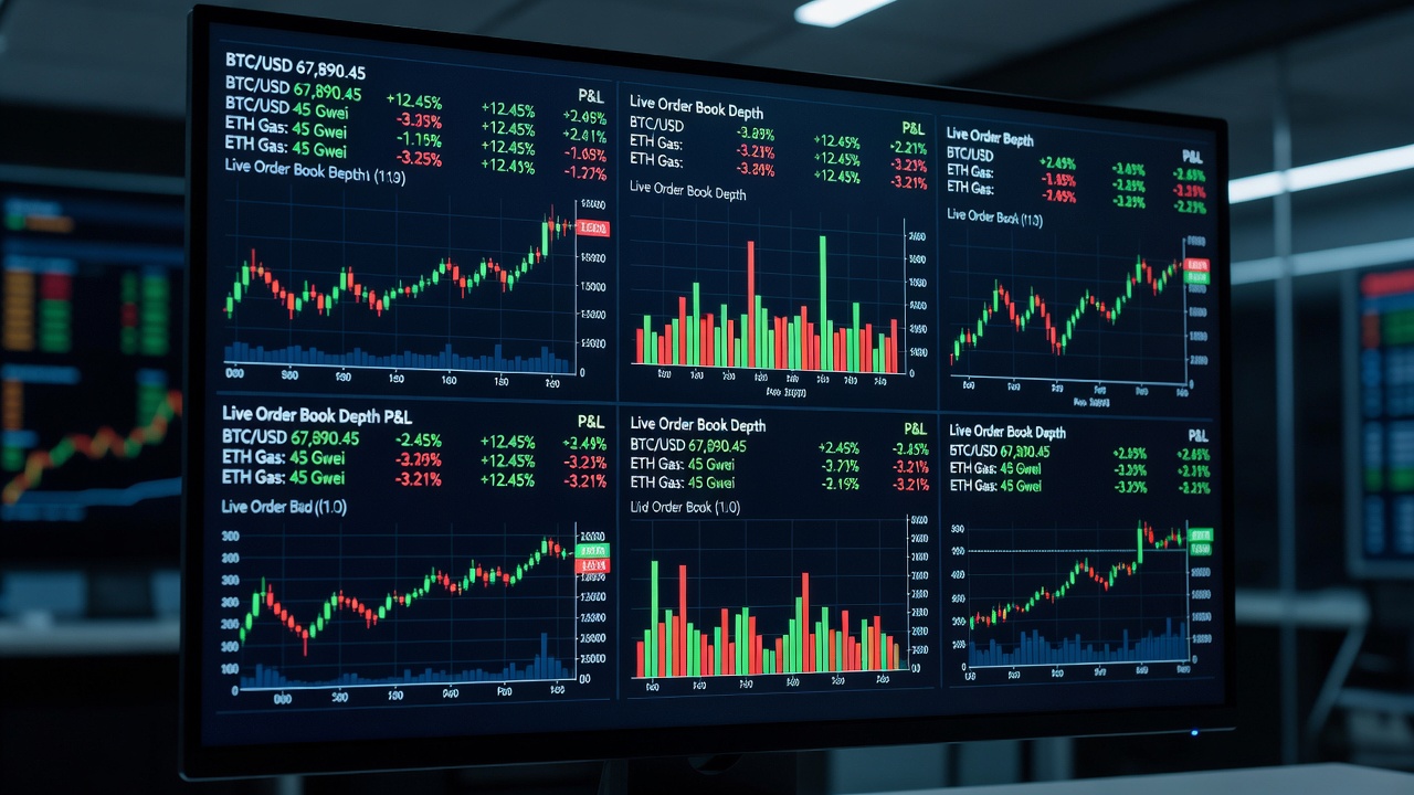 TradeDeck terminal — live P&L, order book, charts